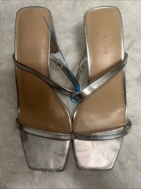 Metallic Silver Square-Toe Strappy Heeled Sandals - Women 5_01 _B